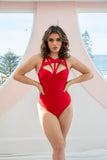 Scarlett Bodysuit - Strappy Balconette Bodysuit Recycled Red