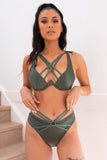Sofia Bra - Strappy Satin Bra Forest Green