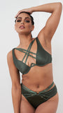 Sofia Bra - Strappy Satin Bra Forest Green