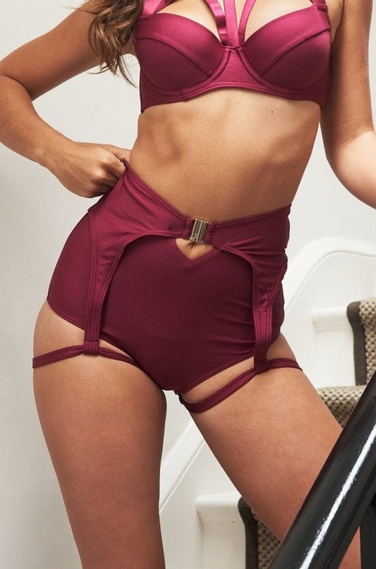 Zara High Waist Bottom - Buckle Garter Recycled Bottom Burgundy