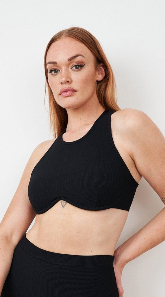 Zoey Top - Ribbed Underwire Crop Black