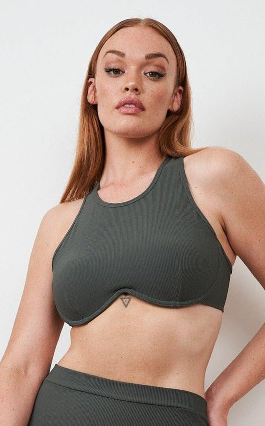 Zoey Top - Ribbed Underwire Crop Olive