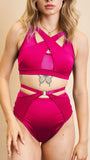 Katherine Cross Over Top Recycled Satin Magenta
