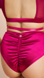 Loretta Mesh Cut Out High Waist Shorts Recycled Satin Magenta
