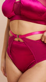 Loretta Mesh Cut Out High Waist Shorts Recycled Satin Magenta