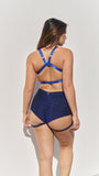 Lure You High Waist Garter Shorts - Blue Black Lurex