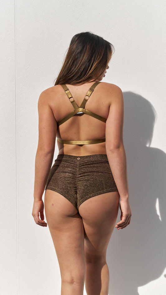 Basic High Waist Bottoms Gold Black Lurex