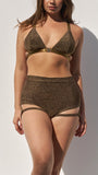 Lure You High Waist Garter Shorts - Gold Black Lurex