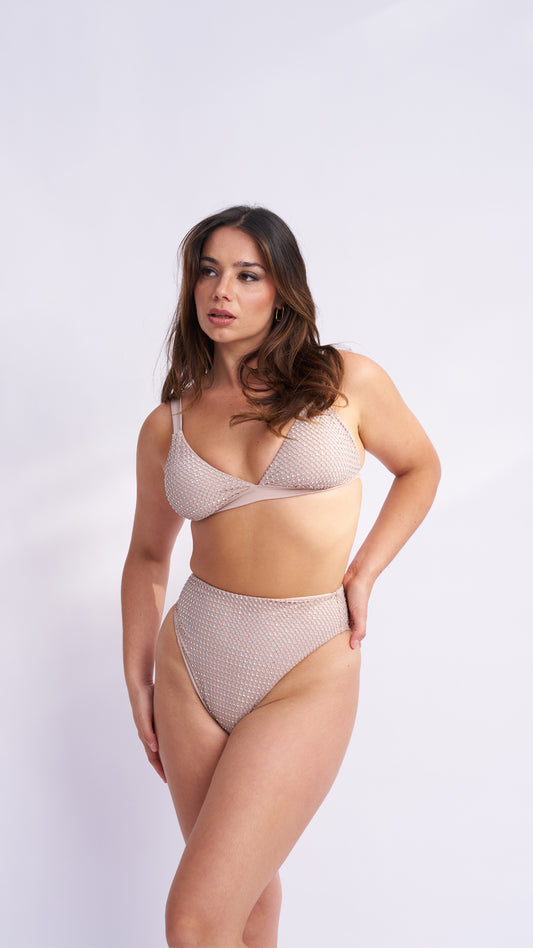 Adriana Bedazzled High Waist Bottoms Latte