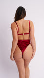 May Scrunch Back Velvet Top Red