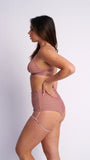 Lure You High Waist Garter Shorts Rose Gold Shimmer