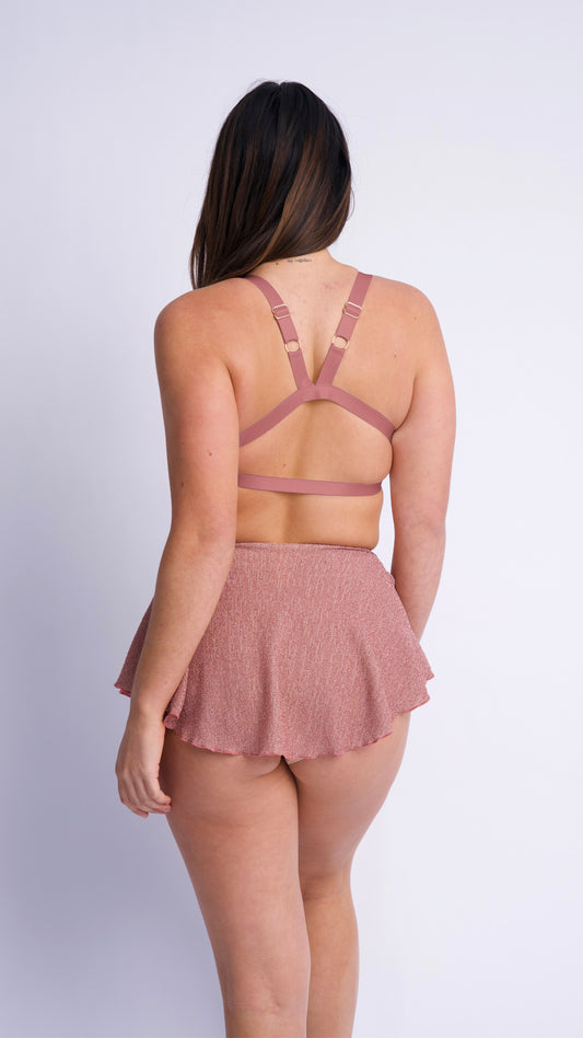 Free Flow High Waist Shorts Rose Gold Shimmer