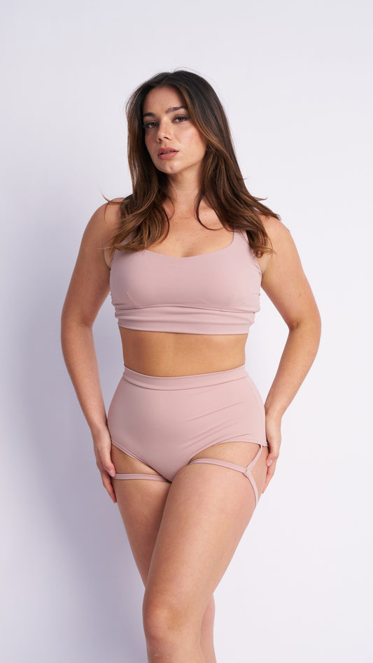 Lure You High Waist Garter Shorts Taupe