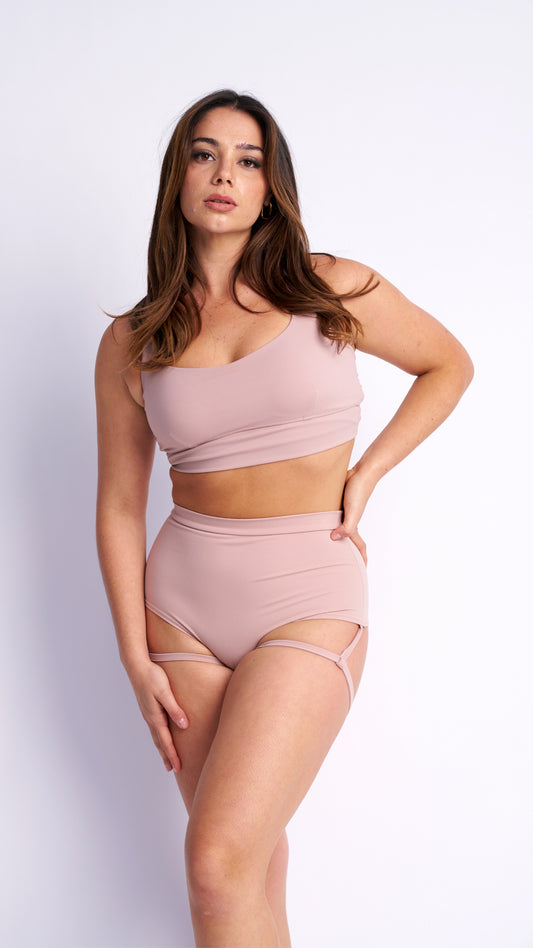 Lure You High Waist Garter Shorts Taupe
