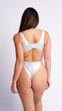 Kenzie High Cut Holographic Bodysuit Silver