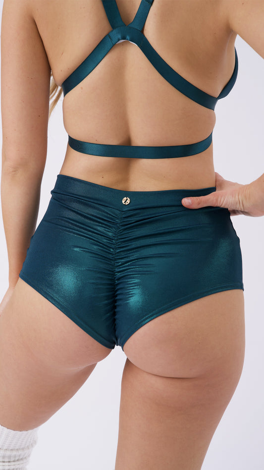 High Waist Basic Christmas Shorts Teal