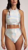 High Waist High Cut Metallic Bottom