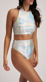 High Waist High Cut Metallic Bottom