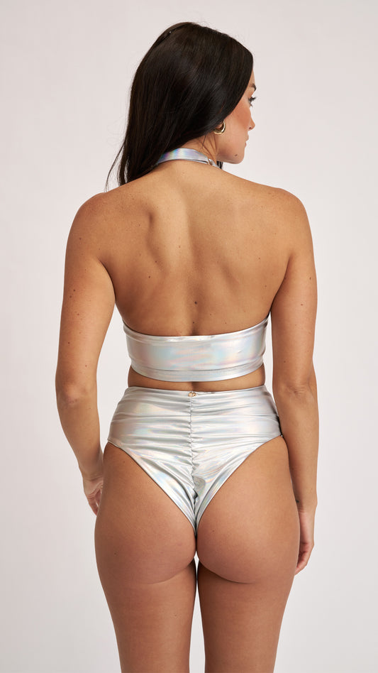 High Neck Top Metallic Silver