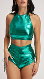 High Neck Top Metallic Green