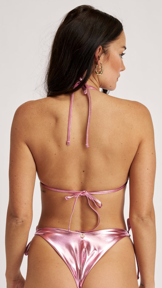 Mary Kate Bikini Top Metallic Baby Pink