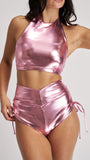 High Neck Top Metallic Baby Pink