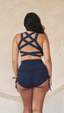 High Waist Drawstring Shorts Navy