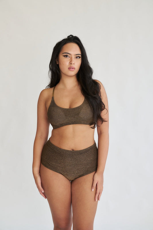 May Scrunch Top in Gold Black Lurex