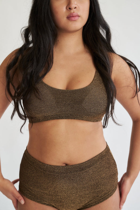 May Scrunch Top in Gold Black Lurex