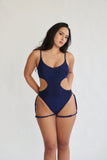 Pixie Bodysuit in Blue Black Lurex