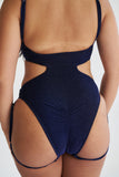 Pixie Bodysuit in Blue Black Lurex