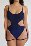 Pixie Bodysuit in Blue Black Lurex