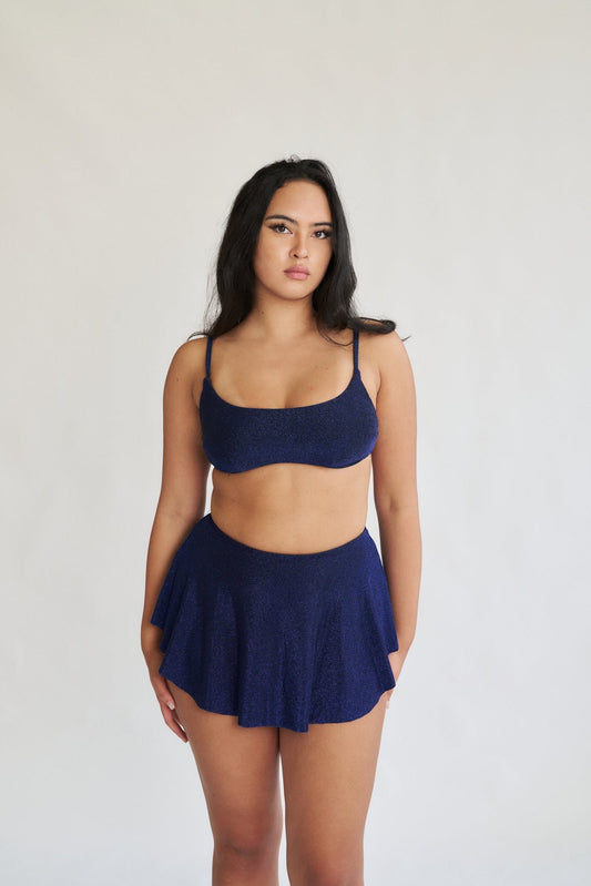 May Scrunch Back Top in Blue Black Lurex