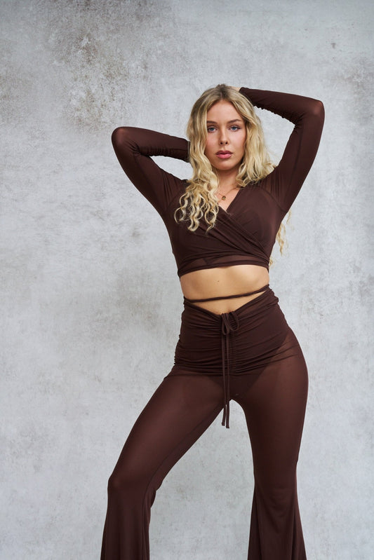 Sienna Wrap Around Mesh Top Chocolate