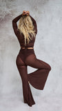 Sienna Mesh Flare Pants Chocolate