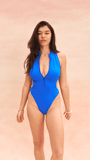 Marina High Neck Zipper Scuba Bodysuit Cobalt Blue