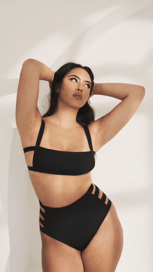 Clover Side Strap High Waist Bottoms Black