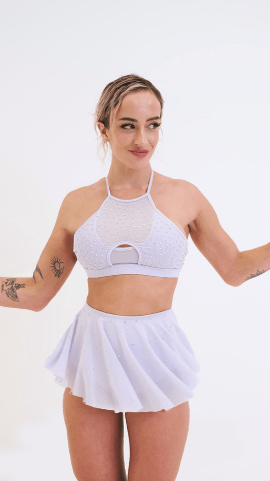 Sarah Mesh Diamante High Waist Skort Lilac