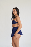 May Scrunch Back Top in Blue Black Lurex