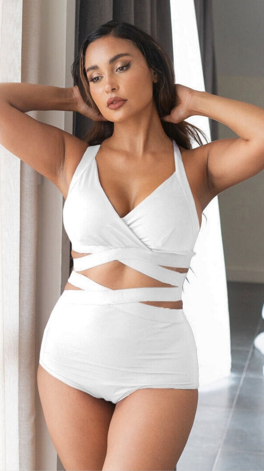 Tara High Waist - Strappy Scrunch High Waist Bottoms White