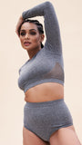 Ally Long Sleeve Crop - Shaping Breathable Top Recycled Grey