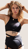 Amara Crop - Asymmetrical High Neck Crop Recycled Black