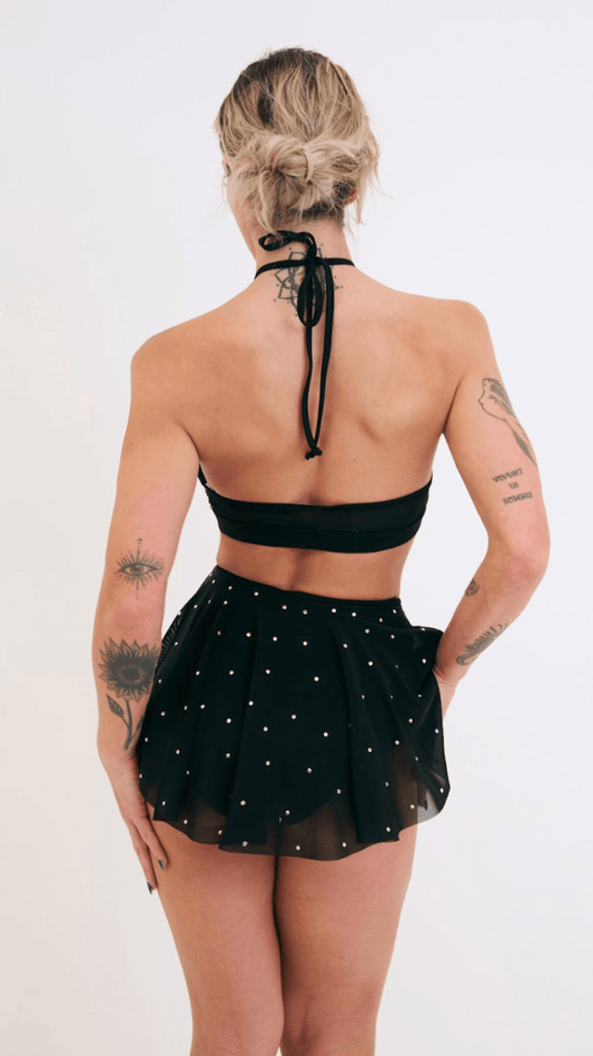 Demi Mesh Diamante Halter Black