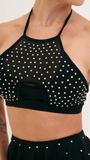 Demi Mesh Diamante Halter Black
