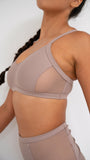 Gigi Top - Mesh Pannelled Top Recycled Mocha