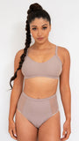 Gigi Top - Mesh Pannelled Top Recycled Mocha