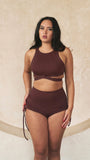 High Waist Drawstring Shorts Cacao