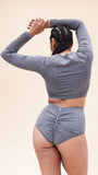 High Waist Bottom - Ribbed Scrunch Recycled Bottoms Grey