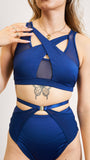 Katherine Top - Mesh Cross Over Cut Out Top Recycled Navy