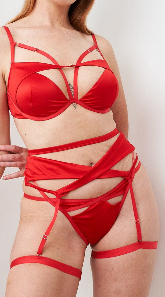 Lorelei Suspender - Mesh Cut Out Cross Over Suspender Recycled Red